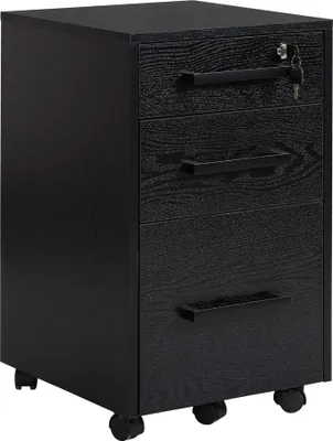 Image de HOMCOM Caisson de bureau rangement bureau sur roulettes 3 tiroirs 1 verrouillable 1 trieur à dossiers MDF panneaux particules noir