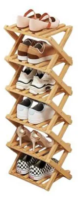 Immagine prodotto di Scaffale pieghevole per scarpe, legno naturale, 6 ripiani, 28x25x149 cm