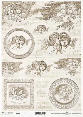 Immagine prodotto di ITD carta di riso per decoupage, angeli vintage, cornici decorative, spartiti musicali R2095
