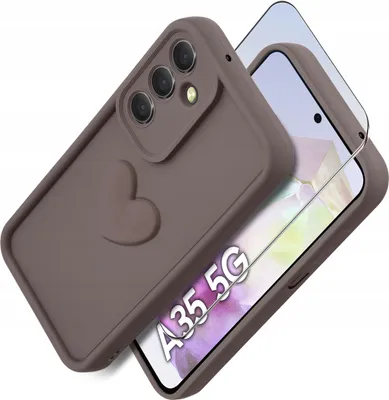 Image de Étui en silicone mat pour Samsung A35 5G, avec motif cœur, et film de protection d'écran en verre trempé 9H