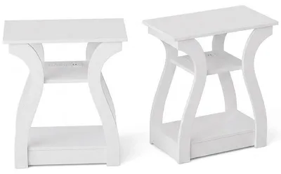 Obrázek produktu pro Sada 2 odkládacích stolků s USB porty a zásuvkami B0CQCLQWSZ, 29,4 x 49,6 x 58,4 cm, bílý
