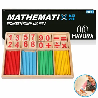 Produktbild von MATHEMATIX Rechenstäbchen Holz Zählstäbchen Set Mathematik Bunt mathematisches Spielzeug Zahlenlernspielzeug Lernspielzeug