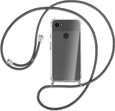 Produktbild von Handykette Backcover-Schutzhülle mit Band (Metall silberfarben) für Google Pixel 3a - dunkelgrau