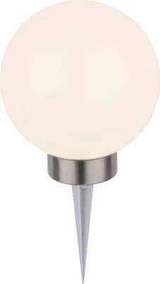 Produktbild von Dehner Solarleuchte Tampa, Solar-Kugel mit Erdspieß / Farbwechsel, Ø 20 cm, Höhe 37 cm, Kunststoff / Edelstahl, weiß / silber