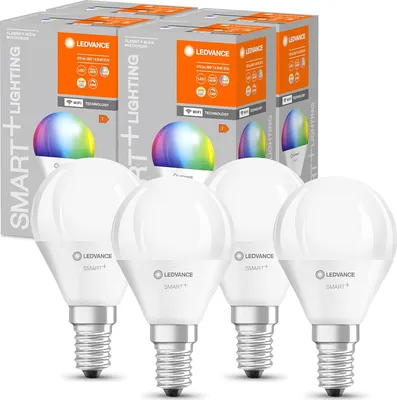 Produktbild von 4 x Ledvance LED Smart+ Tropfen 4,9W = 40W E14 matt 470lm RGBW 2700K-6500K Dimmbar App Google Alexa WiFi