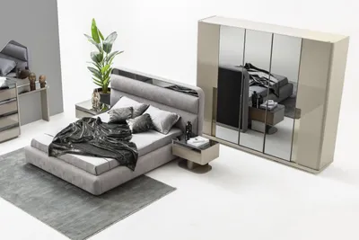 Produktbild von Stilvolles Schlafzimmer-Set mit Bett Nachttischen und Kleiderschrank