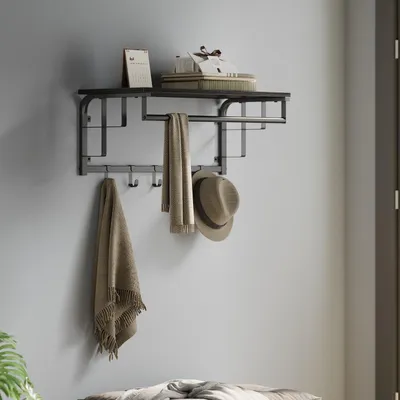 Produktbild von Wandgarderobe mit Regal – Hängeregal zur Wandmontage – Holzspanplatte – 30 x 66 x 27 cm