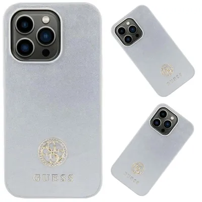 Obrázok produktu pre Kovové puzdro Guess so štrasovým logom pre iPhone 15 Plus - strieborné