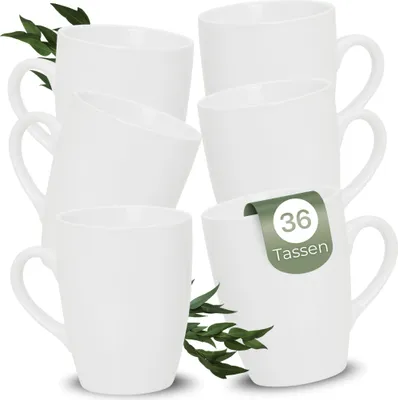 Produktbild von Kaffeetassen 36er Set aus Keramik 340ml, Teetassen in Weiß