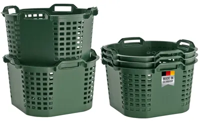 Image de BURI 5x paniers de récolte Panier de jardin 50L  Germany Panier empilable - qualité alimentaire Panier à fruits 54x31cm Panier empilable Panier à pommes de terre emboîtable, vert
