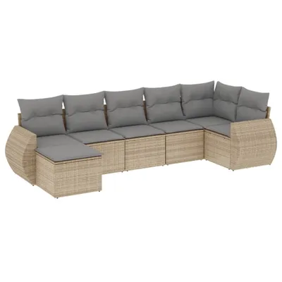 Produktbild von 7-tlg. Garten-Sofagarnitur mit Kissen Beige Poly Rattan