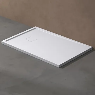 Image de doporro Receveur de Douche à Carreler à Poser en Solid Surface Bac à douche Rectangulaire Extraplat Blanc Design Geoma08 80x100cm