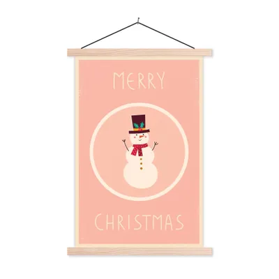 Produktbild von MuchoWow® Textilposter Schneemann - Zitate - Weihnachten - Frohe Weihnachten - Rosa - Winter 60x90 cm mit holzfarbenen Rahmen - Textil
