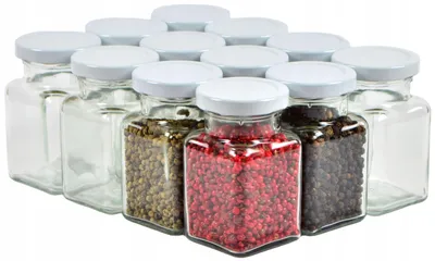 Produktbild von Pojemnikowo Glasgewürzgläser 150 ml mit weißen Deckeln 12er Set