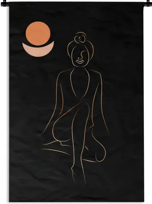Produktbild von MuchoWow® Wandteppich Wandbehang Frau - Gold - Schwarz - Strichzeichnung 90x135 cm Tapisserie Dekoration Wandtuch - Baumwolle - Wandskulptur