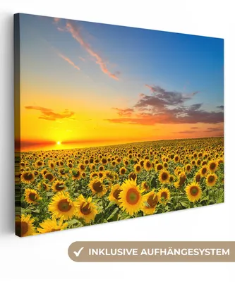 Produktbild von MuchoWow® - Leinwandbilder - Blumen - Sonnenblume - Sonnenuntergang - Nacht - Orange, Wandbild, Wanddeko Bilder Wohnzimmer, 80x60cm