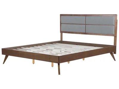 Obrázok produktu pre BELIANI Posteľ sivá tmavé drevo MDF 180 x 200 cm rám postele s čalúneným čelom lamelový rošt moderný tradičný štýl spálňa