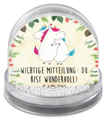 Produktbild von Mr. & Mrs. Panda Weihnachts Schneekugel Einhorn Mitteilung - Naturpapier - Geschenk, glitzerkugel, Spruch, Weihnachten, dekoartikel, Unicorn, Liebe, schnee kugel, Partner