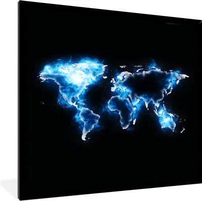 Produktbild von MuchoWow® MuchoWow® Gerahmtes Poster Weltkarte - Schwarz - Blau 40x40 cm - Poster mit zchwarzem Bilderrahmen - Mit Rahmen - Wanddekoration Schlafzimmer