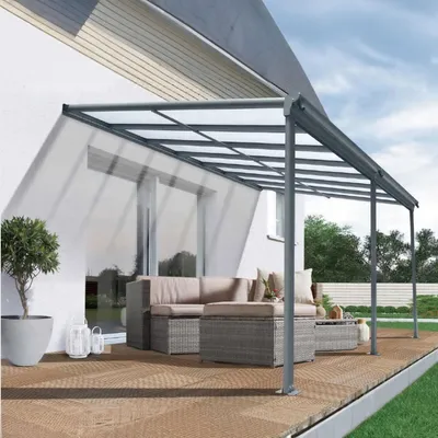 Produktbild von osoltus Alu Terrassenüberdachung Terrassendach Veranda Grau 435 x 300 cm, KI-generiertes Bild