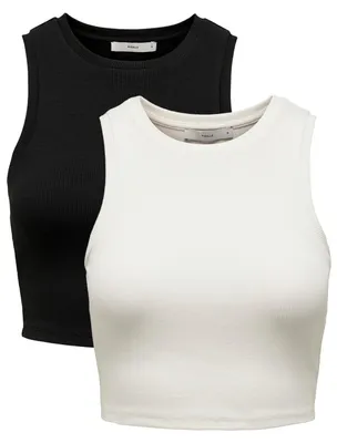 Produktbild von ONLY Cropped Tank Top 2-er Stück Pack Kurzes Shirt Basic Set ONLVILMA Größe: XS