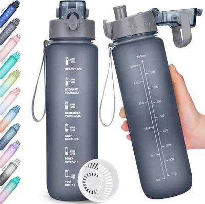 Obrázek produktu pro AOHAN láhev na pití 1L bez BPA Sport s ukazatelem času Grey Fitness Outdoor