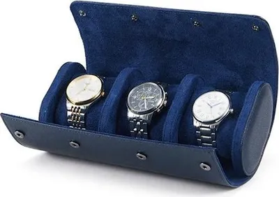 Produktbild von Luxus Uhrenrolle 3-teilig | Uhrenbox | Uhrenetui aus Leder | Uhrenrolle | Uhrenhalter Schmuckschatulle | Aufbewahrungsbox für Herrenuhren | Blau