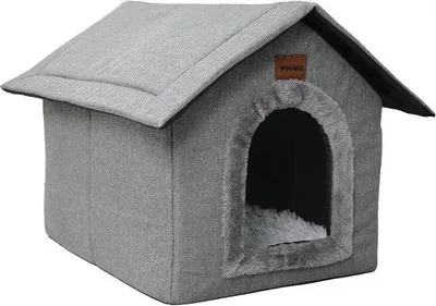 Produktbild von Hundehütte, Hundehaus mit abnehmbarem Plüschkissen, Katzenhaus, Tierhaus, warm und gemütlich, 35 x 30 x 35 cm
