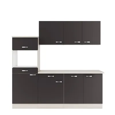 Produktbild von Optifit Küchenblock Küchenzeile Faro 210 cm anthrazit mit Einbauspüle ohne Elektrogeräte (Geschirrspüler geeignet)