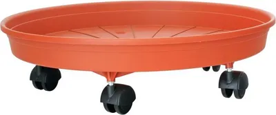 Image de Soucoupe pour pot de fleurs ICS MARGHERITA, 45 cm, ronde, chariot a roulettes, couleur terre cuite, en plastique