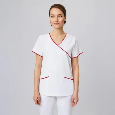 Produktbild von Schlupfkasack weiß, mit Paspel rot, Größe XS : XS : rot : 50% Baumwolle 50% Polyester