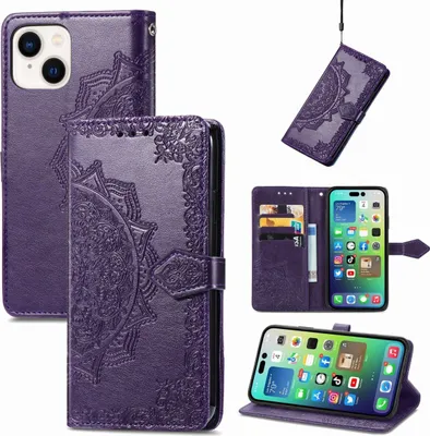 Produktbild von König Design Hülle kompatibel mit Apple iPhone 15 Kunstleder Handyhülle - Handy Case Lila
