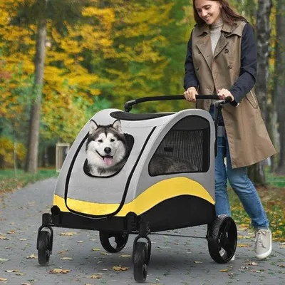 Produktbild von Famanu Hunde-Buggy XXL - Tragfähigkeit bis 65 kg, 4 Räder, verstellbarer Griff, ideal für große Hunde