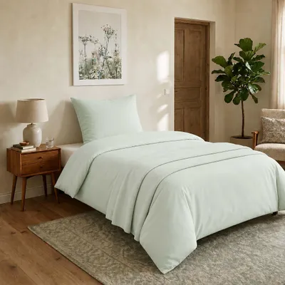 Produktbild von Renforce Wende Bettwäsche 135 x 200 cm aus 100% Baumwolle mit Reißverschluss Mintgrün