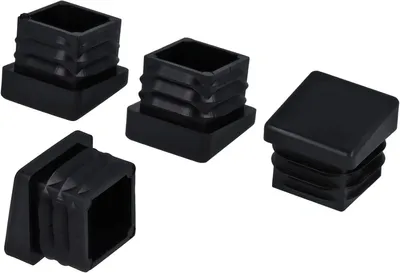 Produktbild von 4 Stück schräg abgewinkelte Lamellenstopfen für quadratische Stuhlbeine schwarz (25 x 25 mm)