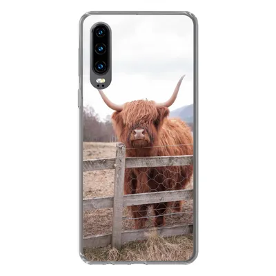 Produktbild von MuchoWow® Handyhülle Schutzhülle Hülle für Huawei P30 Scottish Highlander - Gras - Zaun Silikon Softcase Handy Hülle - Kartenbesitzer