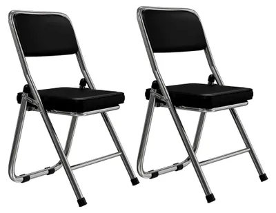 Produktbild von 2er Set Esszimmerstühle, platzsparende Faltstühle mit PolyurethanPolsterung und Rückenlehne, Klappstühle für Wohnzimmer und Küche, bis 175 kg belastbar, Metallbeine, 45x46x82 cm, Schwarz