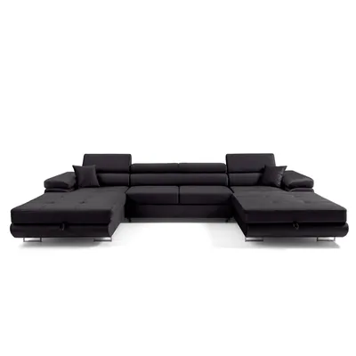 Produktbild von MUFFO Ecksofa U-Form ALONZO U mit Schlaffunktion 130x280 Velours Schwarz