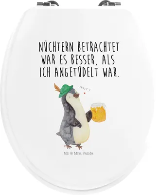 Produktbild von Mr. & Mrs. Panda WC Sitz Pinguin Bier - Weiß - Geschenk, Angetüdelt, Brille, Toilettendeckel, Pinguine, , WC-Sitz, Klodeckel, Beschwippst