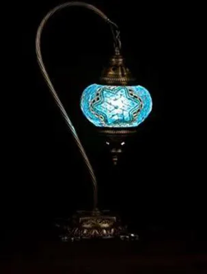 Zdjęcie produktu dla Ręcznie wykonana lampa stołowa z mozaiką z turkusowego szkła, średnica 13 cm, wysokość 39 cm – turecka lampa stołowa – orientalna lampa stołowa