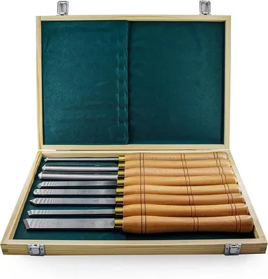 Imagen del producto de Juego de 8 herramientas de torneado en acero rápido (HSS), modelo WLHSS8TLG, para trabajar la madera