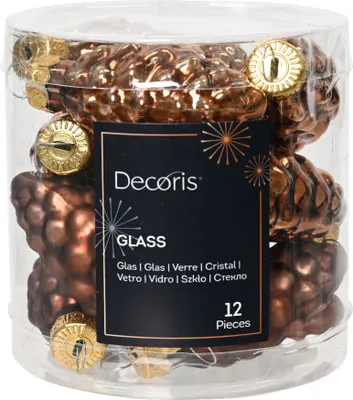 Produktbild von Christbaumschmuck Zapfen 6cm Glas 12 Stück - Espressobraun