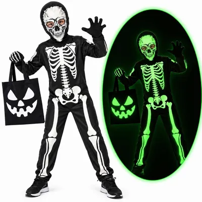 Skelettkostüm Glow für Kinder, Halloween, M
