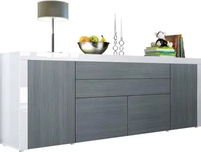 Produktbild von Vladon Sideboard La Paz V2,  Germany, Kommode mit 2 Türen, 2 Schubkästen und 2 Klappen, Weiß Hochglanz/Avola-Anthrazit/Weiß Hochglanz (200 x 72 x 35 cm)