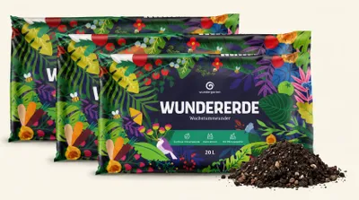Produktbild von 3x Blumenerde & Pflanzerde 20 L, torffreie Universalerde mit Pflanzenkohle - Zimmerpflanzen, Balkon, Garten, Gemüse, Kräuter & Hochbeet - Wundergarten