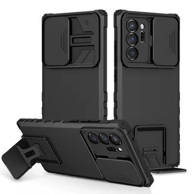 Image de Étui pour Samsung Galaxy Note 20 Ultra 5G étui de protection militaire double couche avec béquille et protection coulissante de l'appareil photo noir