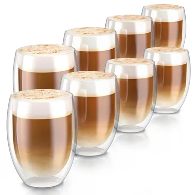 Image de Verres à double paroi Arendo, verres thermiques, lot de 8, verres à latte macchiato et verres à café, thé, espresso, cappuccino, 350 ml, résistants à la chaleur, lavables au lave-vaisselle