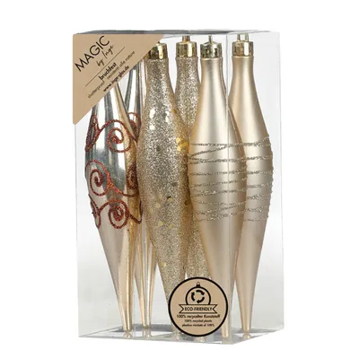 Produktbild von Inge‘s Christmas Decor 81160 G045, Weihnachtsschmuck-Set, Kunststoff, Gold, 150 mm, 6 Stück(e), Box