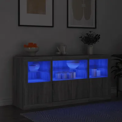 Zdjęcie produktu dla vidaXL Kredens z oświetleniem LED szary Sonoma 142,5x37x67 cm