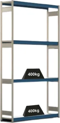 Produktbild von Weitspannregal ELCH Stecksystem T-Profil | Grundregal | HxBxT 300x175x40cm | 4 Ebenen | Stahlplatten-Fachboden | Fachlast 400kg | Enzianblau